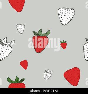 Erdbeere nahtlose Muster. Hand berry vector Hintergrund dargestellt. Erdbeere Skizze in Vektor. Stock Vektor
