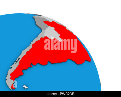 Mitglieder des Mercosur auf einfache blaue politischen 3D-Globus. 3D-Darstellung. Stockfoto