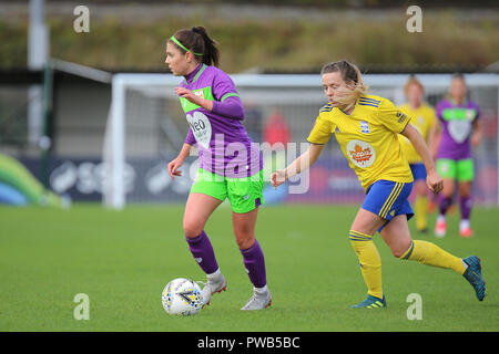 Bristol, UK. 14. Oktober, 2018. Carla Humphrey ist von Harriet Scott genommen. Bristol City 0 Birmingham City Frauen 1. Peter Lopeman/Alamy leben Nachrichten Stockfoto