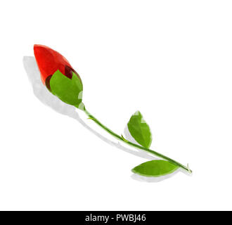 Watercolorred rose bud auf weißem Hintergrund Stockfoto