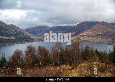 Aussichtspunkt an Ratagan Wald über Loch Duich und die umliegende Hochland Berge, Loch Duich, West Highlands, Schottland, Großbritannien Stockfoto