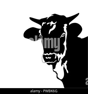 Silhouette von heftigen Stier ist Schwarz und Weiß. Kopf von Bull mit Hörnern Nahaufnahme Stock Vektor