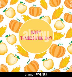 Happy Thanksgiving Day Karte. Cartoon Ähre, nahtlose Muster. Vector Abbildung: auf weißem Hintergrund. Stock Vektor