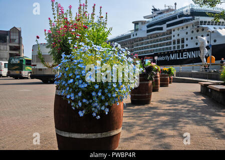 Pier und Celebrity Millennium Kreuzfahrtschiff, die Stadt und die Gemeinde von Juneau, der Hauptstadt von Alaska, USA Stockfoto