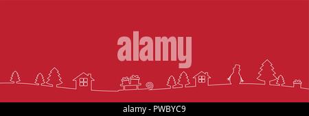 Weiße Weihnachten Grenze Dekoration Zeichnung auf rotem Hintergrund Vektor-illustration EPS 10. Stock Vektor