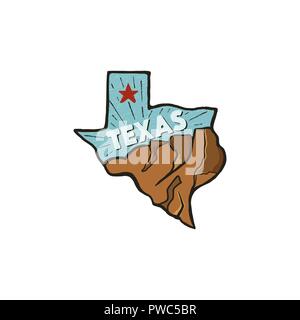 Jahrgang Hand gezeichnet Texas Abzeichen, Abzeichen, United States. Flat Style Symbol, Logo. Mit Bergen, Red Star. Retro patch, Schriftzug. Schön für T-Shirt druckt, Stempel. Vektor isoliert auf weißem Stock Vektor