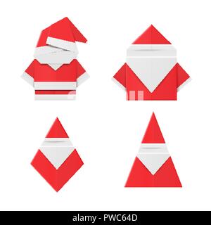 Rot origami Santa Claus. Papier Weihnachten Dekoration Spielzeug Stock Vektor