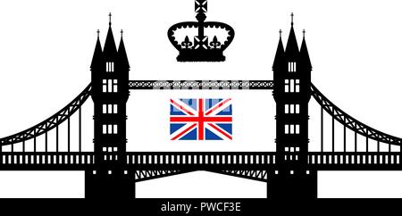 Vector Illustration symbolisiert die UK. Die Tower Bridge, Royal Crown und Flagge. Eps 10. Stock Vektor