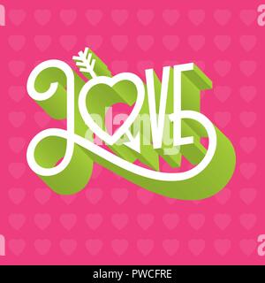 Liebe 3D-typografische Abbildung mit Pfeil durch Herz. Vector Illustration des Wortes Liebe mit zierbuchstaben und dreidimensionale extrudiert. Stock Vektor