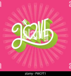 Liebe 3D-typografische Abbildung mit Pfeil durch Herz. Vector Illustration des Wortes Liebe mit zierbuchstaben und dreidimensionale extrudiert. Stock Vektor