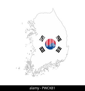 Südkorea land Silhouette mit Flagge auf weißem Hintergrund Stock Vektor