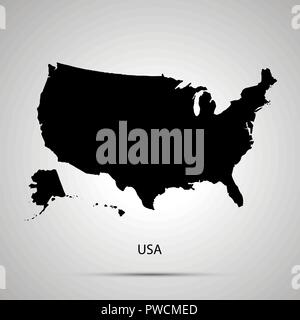 Vereinigte Staaten von Amerika Land Karte, einfache schwarze Silhouette Stock Vektor