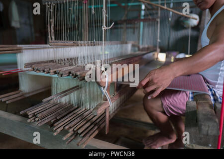 Seide Spinnen auf einer Insel in Kambodscha in der Nähe von Phnom Penh. Stockfoto