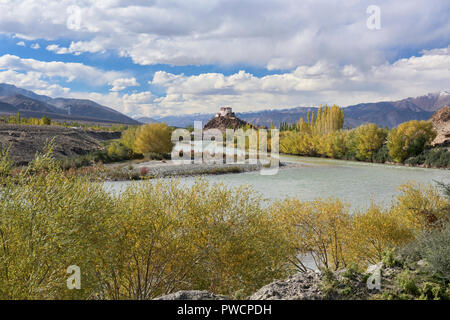 Stakna Klosters und der Indus River im Herbst, Ladakh, Indien Stockfoto