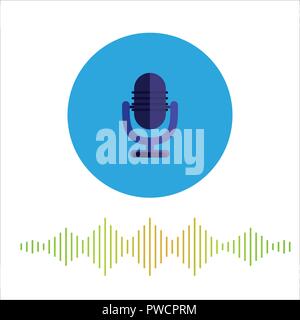 Spracherkennung Vector Illustration ein Sound Symbol Symbol Mikrofon in blauer runder Hintergrund mit Schallwelle auf weißem Hintergrund Getriebe Sound Stock Vektor