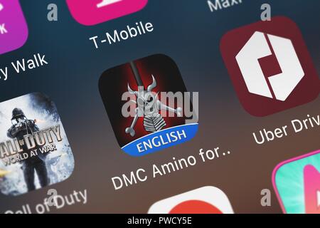 London, Großbritannien, 15. Oktober 2018: Screenshot der DMC Aminosäuren für Devil May Cry mobile App von Narvii Inc. Symbol auf einem iPhone. Stockfoto