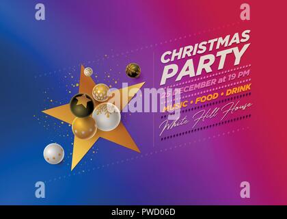 Vektor Weihnachtsfeier poster Design Template mit 3d-weiß, schwarz und gold Weihnachtskugeln. Elemente werden separat in Vektordatei geschichtet. Stock Vektor