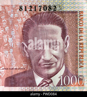 Portrait von Jorge Eliecer Gaitan von 1000 Pesos Banknote, Kolumbien, 2014 Stockfoto