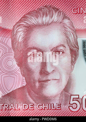 Porträt von Gabriela Mistral, ab 5000 Pesos Banknote, Chile, 2013 Stockfoto