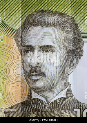 Portrait von Ignacio Carrera Pinto von 1000 Pesos Banknote, Chile, 2014 Stockfoto