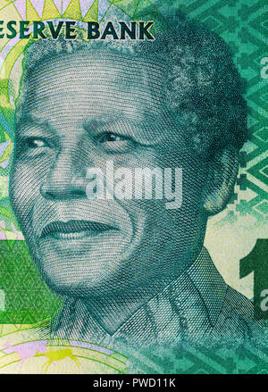 Portrait von Nelson Mandela von 10 Rand Banknote, der Republik Südafrika, 2015 Stockfoto