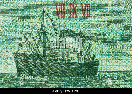 Frachtschiff von 5 fen Banknote, China, 1953 Stockfoto