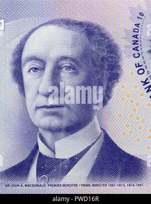 Portrait von John A. Macdonald von 10 Dollar Banknote, Kanada, 2013 Stockfoto