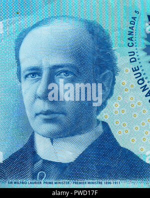 Portrait von Wilfrid Laurier von 5 US-Dollar Banknote, Kanada, 2013 Stockfoto