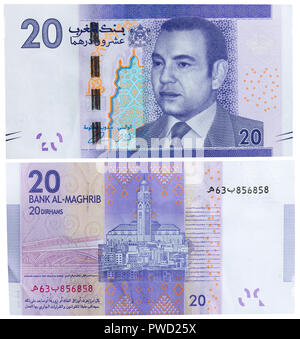 20 Dirhams Banknote, König Mohammed VI, Hassan-II.-Moschee, Marokko, 2012 Stockfoto