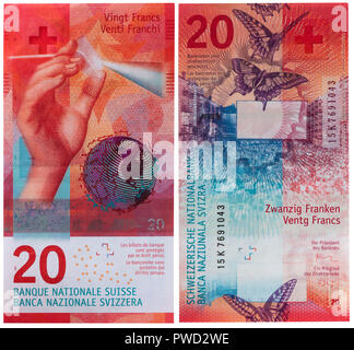 20 Franken Banknote, Hand, Prisma, Schweiz, 2017 Stockfoto