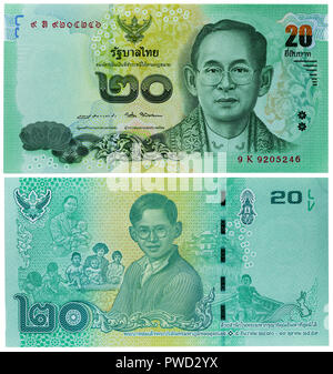 20 Baht Banknote, König Rama X, Thailand, 2017 Stockfoto