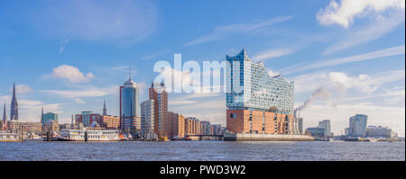 Deutschland, Hamburg, Hafencity, Hafen, Elbe, Elbphilharmonie, Panorama Stockfoto