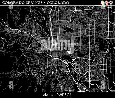 Einfache Karte von Colorado Springs, Colorado, USA. Schwarze und weiße Version für saubere Hintergründe und druckt. Diese Karte von Colorado Springs enthält drei m Stock Vektor