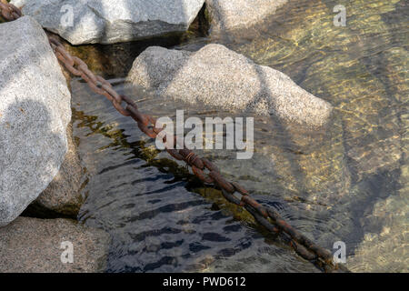 Fotografie aus einer Kette im Wasser und ein Stein auf der linken und auf der rechten Seite Stockfoto
