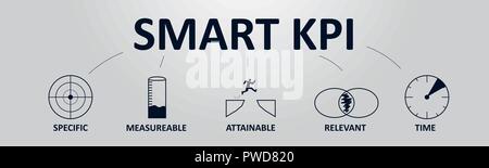 Smart KPI-Konzept Banner mit Symbolen. Key Performance Indicator mit Business Intelligence Metriken messen zu erreichen Stock Vektor