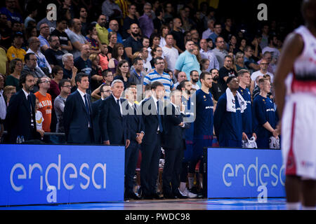 13. Oktober 2018, Palau Blaugrana, Barcelona, Spanien; Liga ENDESA Basketball; FC Barcelona Lassa versus Tecnyconta Zaragoza; Schweigeminute für die Stockfoto