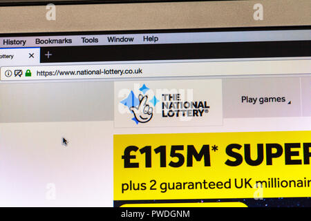 Die Nationallotterie website UK, UK National Lottery website, website UK National Lottery, Lotto, Website, UK, UK Lottery, Lotto Stockfoto