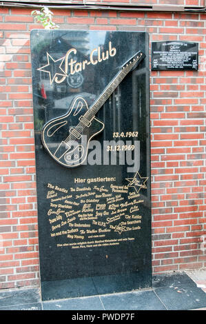 Der Gedenkstein des historischen Star Club. Hamburg, St. Pauli, Deutschland, 01.10.2012/01. Oktober 2012. Stockfoto