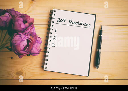 Neues Jahr - 2019 text auf Notepad. Stockfoto