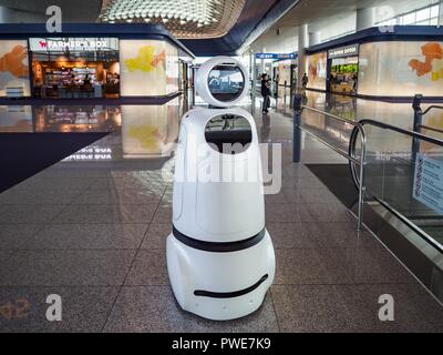 Incheon, Europa, Deutschland, Baden-Württemberg, Südkorea. 15 Okt, 2018. Ein Roboter, entwickelt und von der südkoreanische Elektronik Konzern LG gebaut, hilft Reisenden Incheon International Airport in der Nähe von Seoul zu navigieren. Die Roboter verstehen und vier Sprachen sprechen, Koreanisch, Englisch, Japanisch und Chinesisch, und wurden eingeführt, bevor die Südkoreanische 2018 Winter Olympics. Credit: Jack Kurtz/ZUMA Draht/Alamy leben Nachrichten Stockfoto