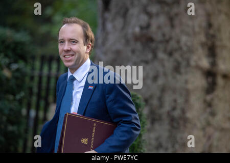 London, 16. Oktober 2018, Matt Hancock, MP PC, Heide Sekretär,, kommt für eine entscheidende Brexit Kabinettssitzung am 10 Downing Street, London Credit Ian Davidson/Alamy leben Nachrichten Stockfoto