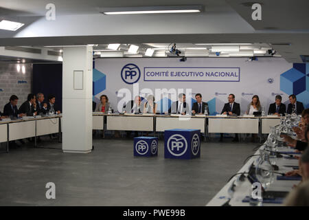 Madrid 16 Okt 2018 Der Präsident der Partido Popular, Pablo Casado leitet die Versammlung des nationalen Exekutivausschusses im nationalen Hauptquartier der PP am 16.Oktober 2018 in Madrid, Spanien Stockfoto