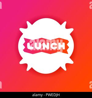 Bunte gradient Flyer für Cafe mit Mittagessen Zitat. Weißer Aufkleber auf hellen Hintergrund Stock Vektor