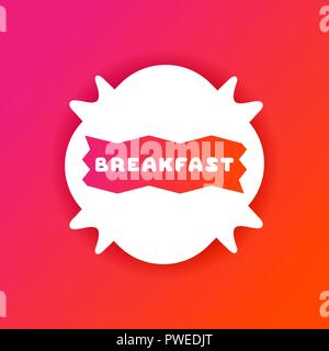 Bunte gradient Flyer für Cafe mit Frühstück Angebot. Weißer Aufkleber auf hellen Hintergrund Stock Vektor