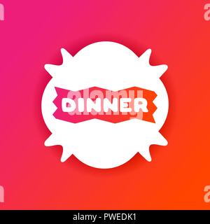 Bunte gradient Flyer für Cafe mit Abendessen Angebot. Weißer Aufkleber auf hellen Hintergrund Stock Vektor