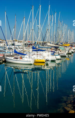 Segelboot in Jachthafen von Saint-Denis d'Oléron, Insel Oleron, Charente-Maritime, Nouvelle-Aquitaine, Frankreich Stockfoto