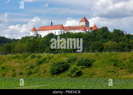 D-Woerth-an-der-donau, Donau, Oberpfalz, Bayern, Schloss Wörth an der Donau, Renaissance, Panorama, Landschaft, Wiese, Wald Stockfoto