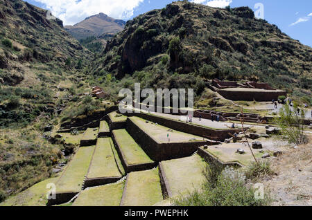 Inca Terrassen und Ruinen, Pisac, das Heilige Tal, Peru Stockfoto