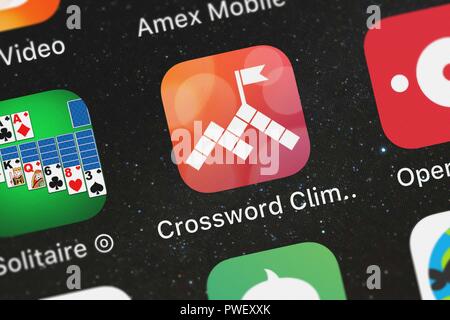 London, Großbritannien, 15. Oktober 2018: Screenshot der Kreuzworträtsel Kletterer mobile App von AppyNation Ltd. Symbol auf einem iPhone. Stockfoto
