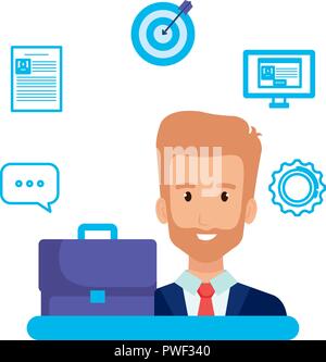 Geschäftsmann mit Business icons Vector Illustration Design Stock Vektor